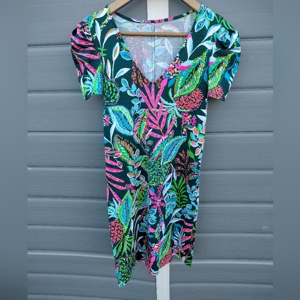 Lilly Pulitzer Aleece Dress Sz XS Multicolor Jungle Tropical Vneck Shift Knee